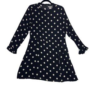 Reformation Fox Black/White Polka Dots Ruffle Cuff Mini summer dress Women 16